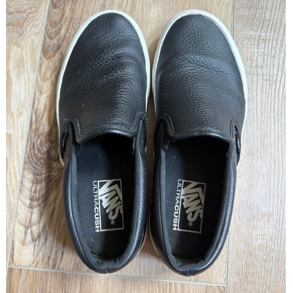 Vans Slip-On Unisex Mens 7 Womens 8.5 Black Good Tumbled Leather UltraCush